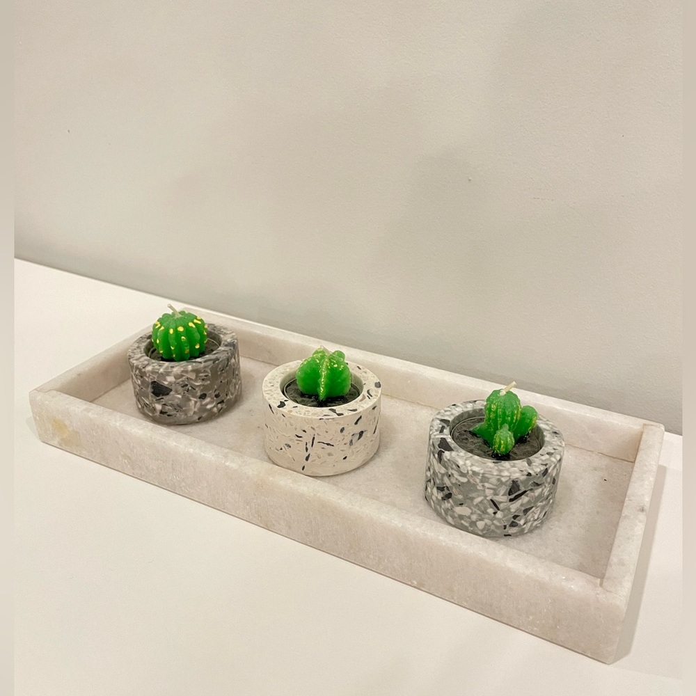 Terrazzo Tea Light Candle Holders & stone tray